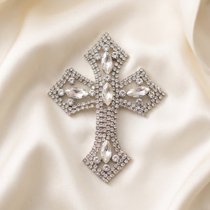 SUPERVALUECHOICE CHRISTMAS HCSEYD00044 Handmade Rhinestone Faith Symbol Applique, Hotfix Backed Crystal Beaded Patch for Christmas Holiday Garment, Formal Dress & Costume Embellishment