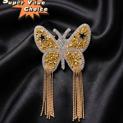 SUPERVALUECHOICE CHRISTMAS HCSEYD00046 Handmade Rhinestone Butterfly Applique, Hotfix Backed Crystal Beaded Patch for Christmas Holiday Garment, Formal Dress & Costume Embellishment 2.68 in × 4.53 in