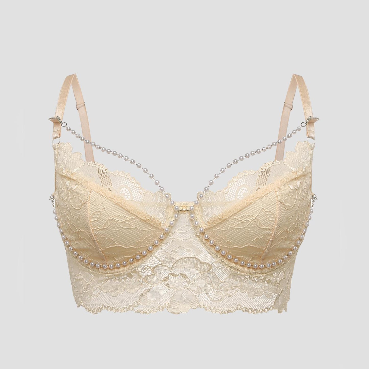 SVCT000087  Pearl chain design style French lace small halter top