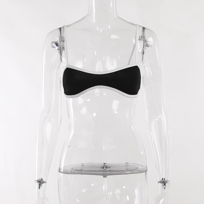 SVCST000050 Sexy color-blocking, ultra-short inner top with a halter top, a stylish and versatile crop top that exposes the navel