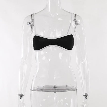 SVCST000050 Sexy color-blocking, ultra-short inner top with a halter top, a stylish and versatile crop top that exposes the navel