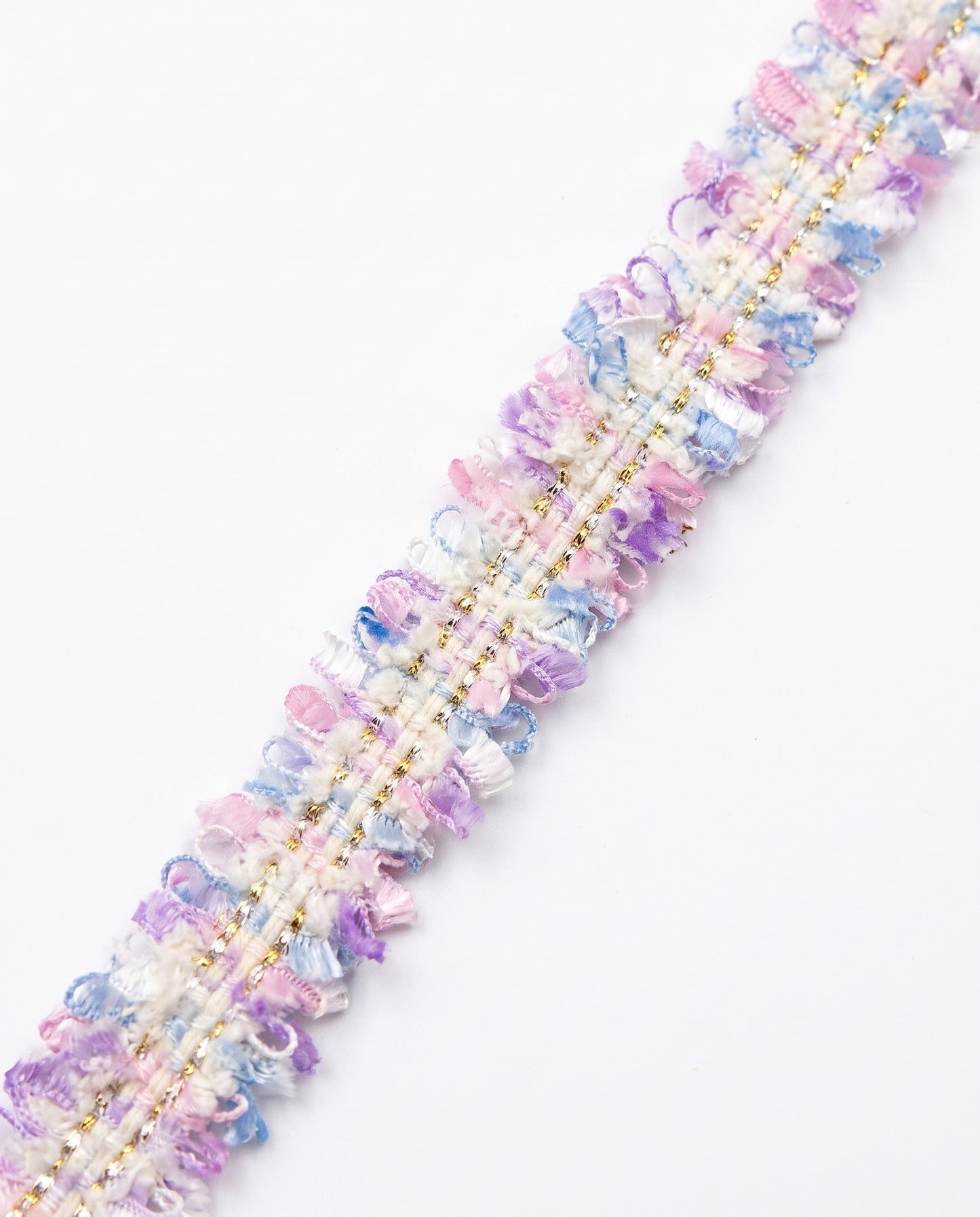 SuperValueChoice HCSEOA00010 Pastel Fringe Tweed Woven Trim Metallic Gold Thread Decorative Ribbon for Dress Hair Accessory DIY Sewing Craft ,0.59in width