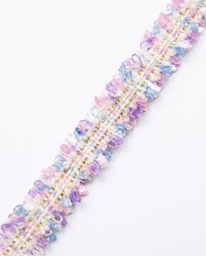 SuperValueChoice HCSEOA00010 Pastel Fringe Tweed Woven Trim Metallic Gold Thread Decorative Ribbon for Dress Hair Accessory DIY Sewing Craft ,0.59in width