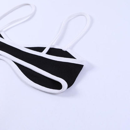 SVCST000050 Sexy color-blocking, ultra-short inner top with a halter top, a stylish and versatile crop top that exposes the navel