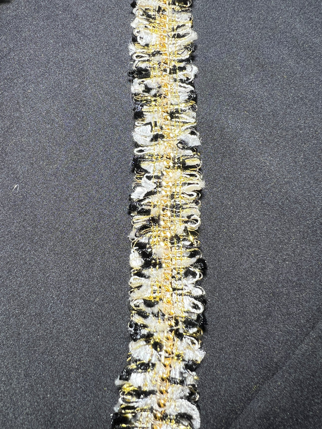 SuperValueChoice HCSEOA00001 Luxury Gold Chain Fringe Tweed Lace Trim Ribbon Vintage Fringed Tassel Edge Tape for Clothing Trucker Hat Bar, Embroidered,  Chenille & Sequin Patches Tie DIY Sewing Craft Decor,width 0.78in