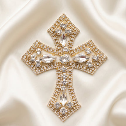SUPERVALUECHOICE CHRISTMAS HCSEYD00044 Handmade Rhinestone Faith Symbol Applique, Hotfix Backed Crystal Beaded Patch for Christmas Holiday Garment, Formal Dress & Costume Embellishment