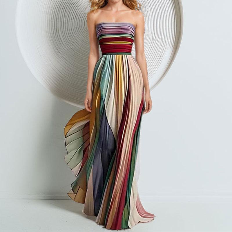 SVCD000081 Sexy strapless printed colorful long dress dress