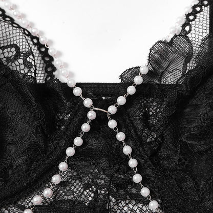 SVCT000087  Pearl chain design style French lace small halter top