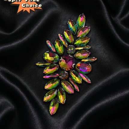 SUPERVALUECHOICE CHRISTMAS HCSEYD00045 Handmade Rhinestone Applique, Hotfix Backed Crystal Beaded Patch for Christmas Holiday Garment, Formal Dress & Costume Embellishment 3.74 in × 1.97 in