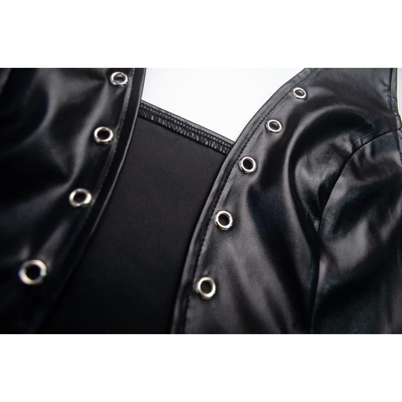 SVCT000075 Sexy halter-neck, backless, lace-up short PU mini vest for women