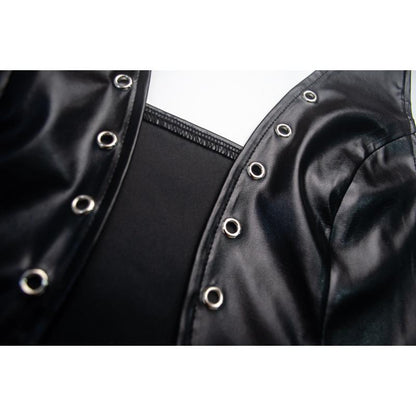 SVCT000075 Sexy halter-neck, backless, lace-up short PU mini vest for women