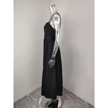 Elegant and fashionable solid-color strappy sleeveless dress
