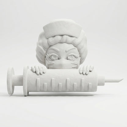 SUPERVALUECHOICE HCSEUA00068  Z-Blank Masked Nurse Syringe Resin Figurine DIY Paintable Blanks for Brooch 2" × 2.7" × 0.6"