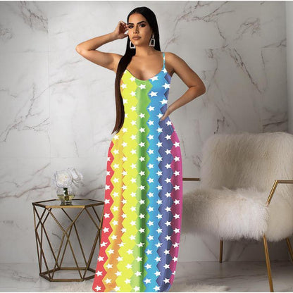 SVCD000036 Casual and fashionable rainbow striped multi-color dress