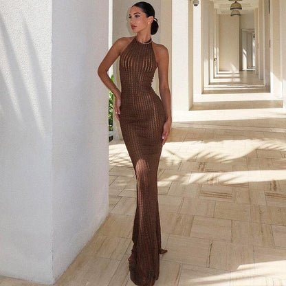 SVCD000071 Elegant and stylish off-the-neck knitted sleeveless slimming dress for women