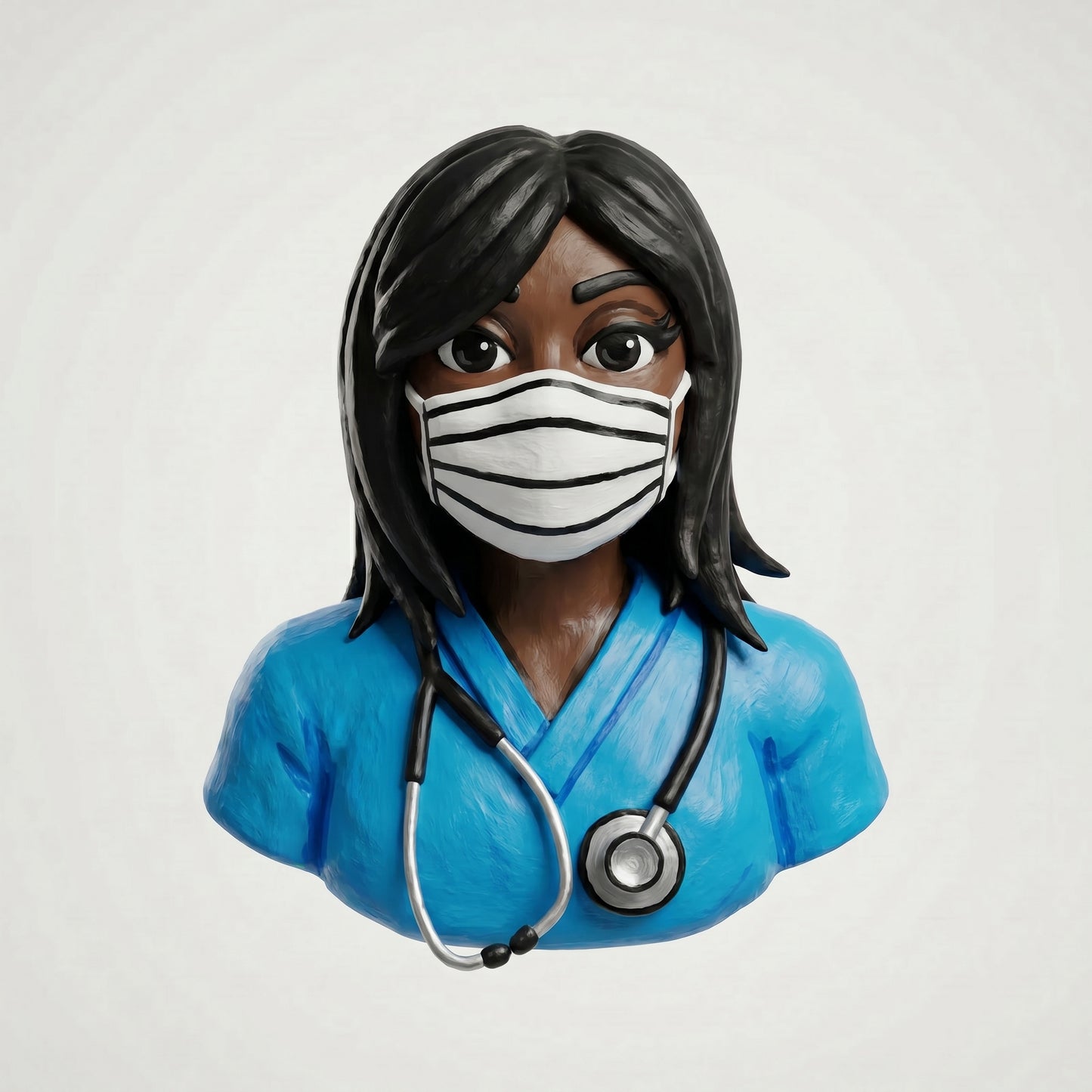 SUPERVALUECHOICE HCSEUA00074  Z-Unpainted Blue Scrubs Stethoscope African Medical Lady Resin Mold Base for Handmade DIY Jewelry Craft Supplies 2.3" × 2.7" × 0.6"