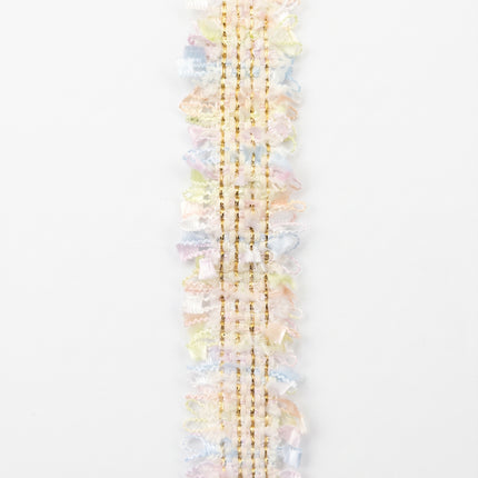 SuperValueChoice HCSEOA00008 Pastel Fringe Tweed Woven Trim Metallic Gold Thread Decorative Ribbon for Dress Hair Accessory DIY Sewing Craft ,0.98in width