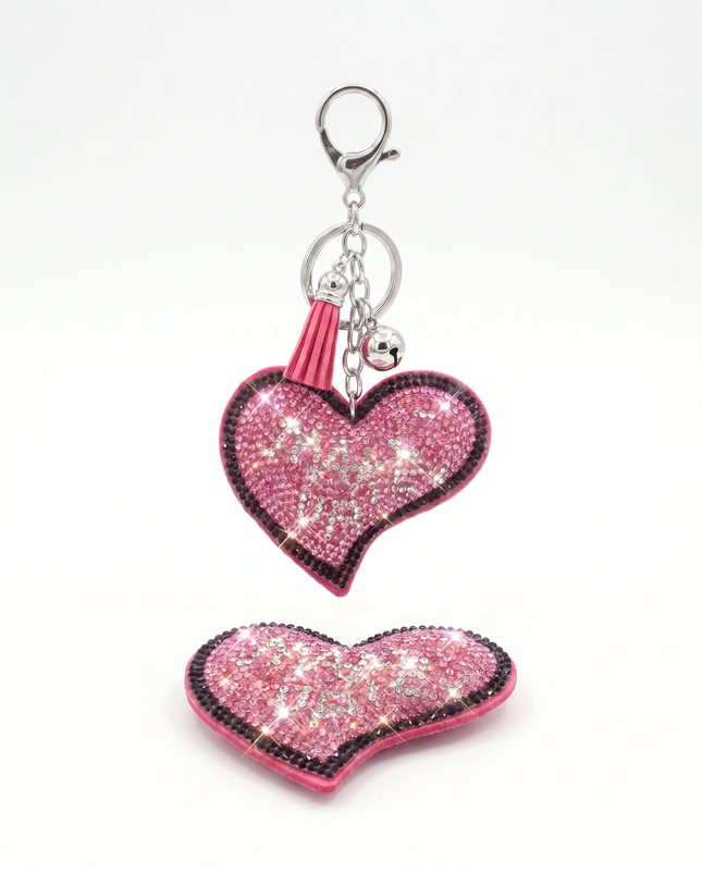SUPERVALUECHOICE HCSESA00041 Crystal Pink Heart Keychain and Brooch Multifunctional Bag Charm