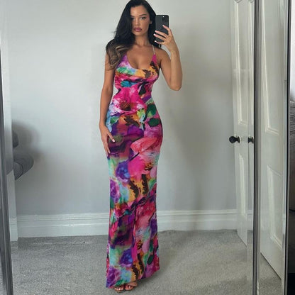 SVCD000042 Fashionable, halter-neck, sexy, see-through, backless, figure-hugging dress for women