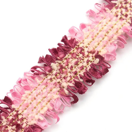 SuperValueChoice HCSEOA00008 Pastel Fringe Tweed Woven Trim Metallic Gold Thread Decorative Ribbon for Dress Hair Accessory DIY Sewing Craft ,0.98in width