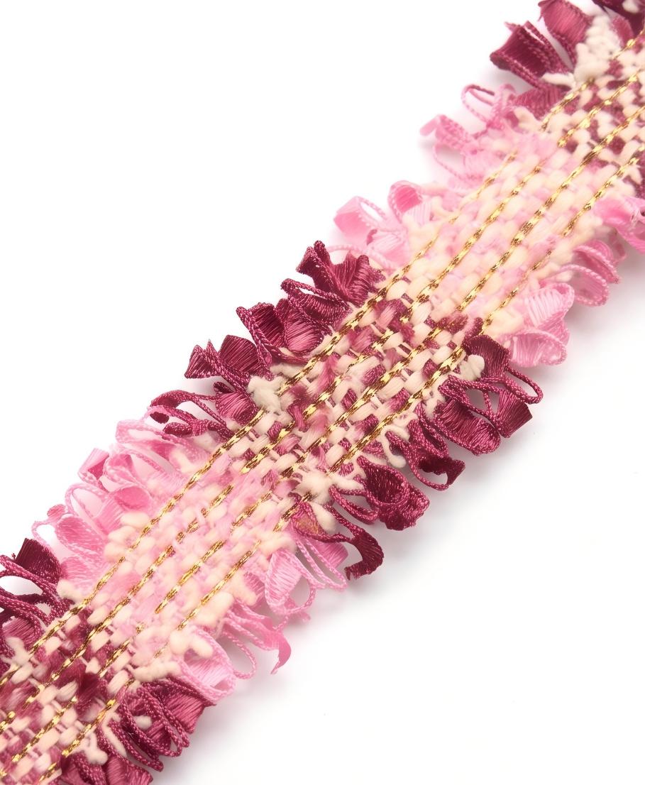 SuperValueChoice HCSEOA00008 Pastel Fringe Tweed Woven Trim Metallic Gold Thread Decorative Ribbon for Dress Hair Accessory DIY Sewing Craft ,0.98in width