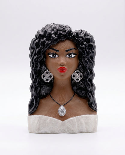 SUPERVALUECHOICE HCSEUA00026 Z-Blank Paintable Glitter Long Wavy Hair Black Woman Resin Blank, DIY Color Craft Blanks for Brooch & Keychain Making 2" × 2.7" × 0.5"