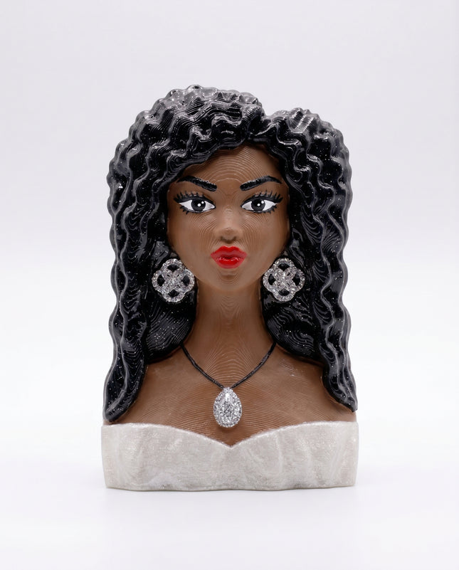 SUPERVALUECHOICE HCSEUA00026 Z-Blank Paintable Glitter Long Wavy Hair Black Woman Resin Blank, DIY Color Craft Blanks for Brooch & Keychain Making