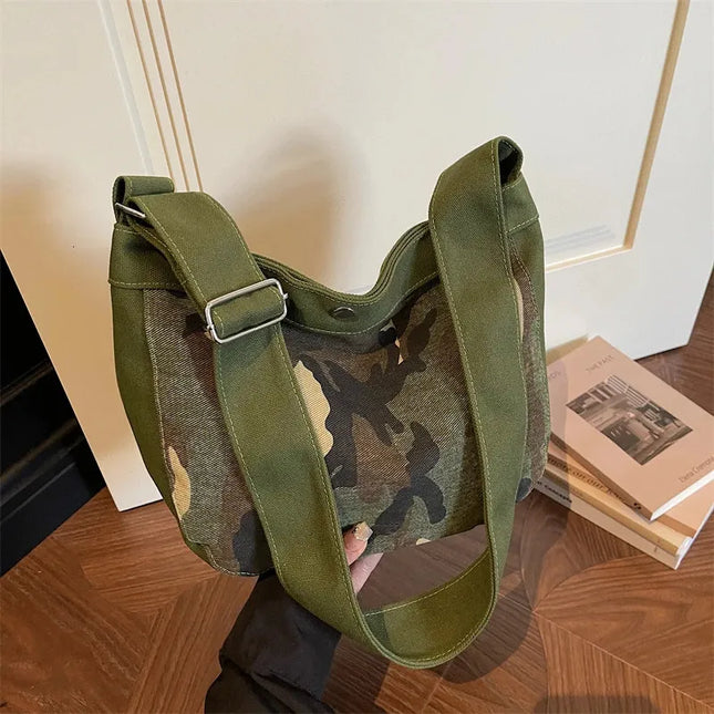 SuperValueChoice HCSEFA00066 Fashion Camouflage Hobo Youth Shoulder Bag for Women Retro Army Green Canvas Crossbody Bags Casual Streetwear Underarm Handbag