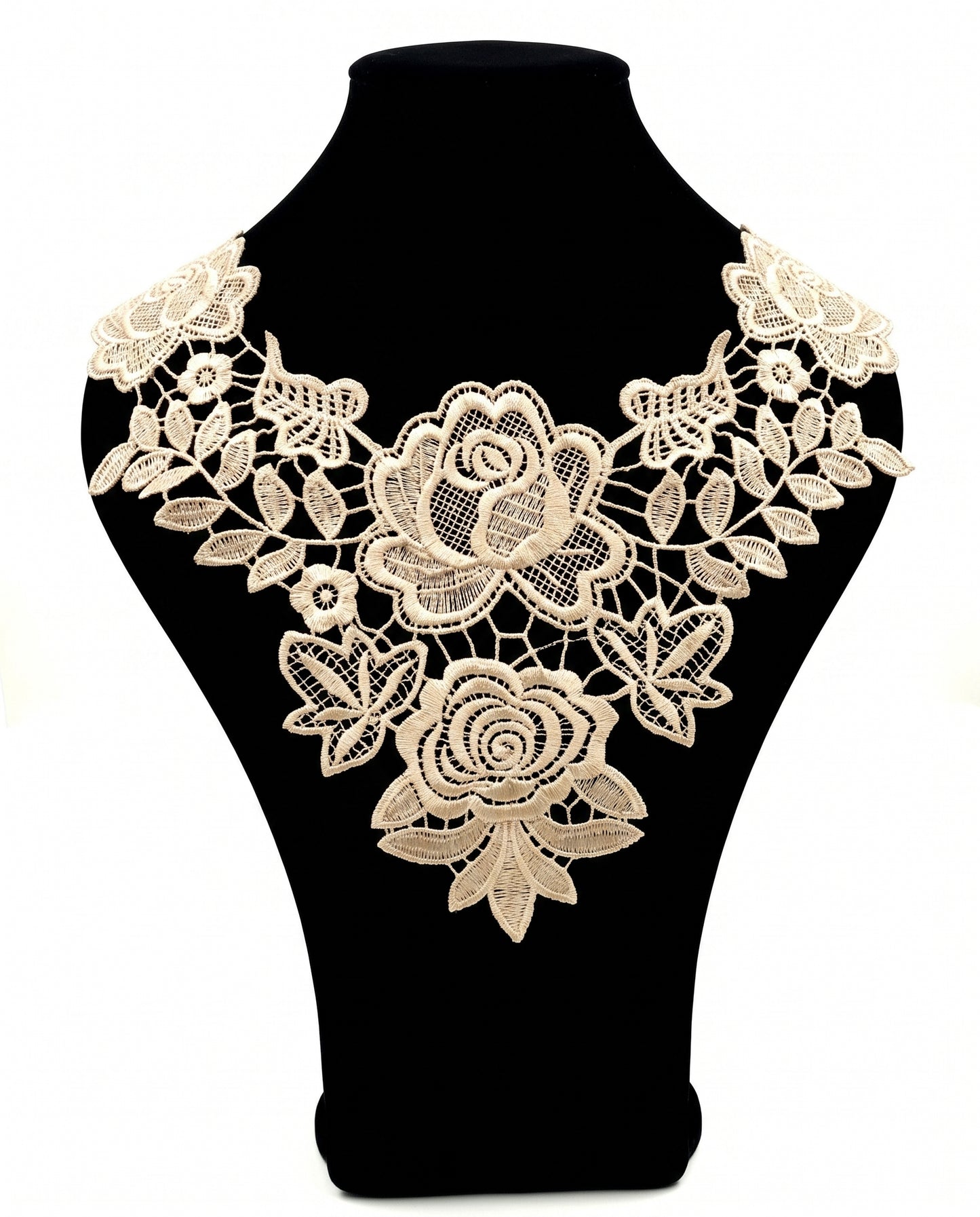 SUPERVALUECHOICE HCSEYB00091 Hollow Floral Guipure Lace Neck Applique Vibrant Color Rose Embroidery Collar Patch for Blouse Formal Wear Sew Decoration 12.59'' X 12.59''