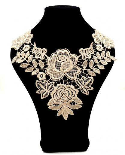 SUPERVALUECHOICE HCSEYB00091 Hollow Floral Guipure Lace Neck Applique Vibrant Color Rose Embroidery Collar Patch for Blouse Formal Wear Sew Decoration 12.59'' X 12.59''