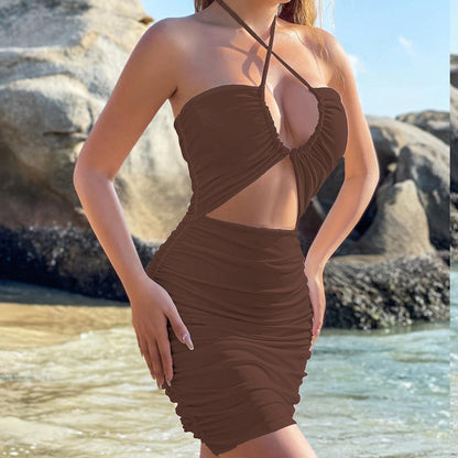 SVCD000060 Women's dress: European and American cross-tied, cut-out, figure-hugging and sexy dress