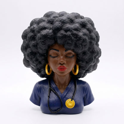 SUPERVALUECHOICE HCSEUA00066  Z-Unpainted Curly Hair Medical Lady With Stethoscope Resin Mold Base for DIY Jewelry Craft Supplies 2" × 2.7" × 0.6"