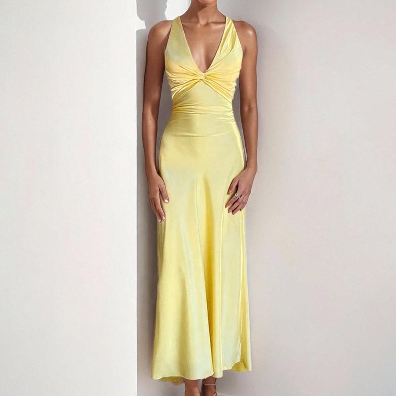 SVCD000082 Sexy V-neck pleated, slimming and elegant fashion dress for women