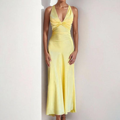 SVCD000082 Sexy V-neck pleated, slimming and elegant fashion dress for women