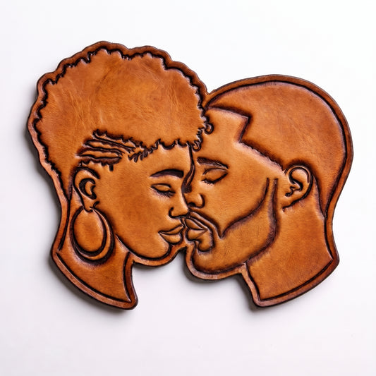 SUPERVALUECHOICE HCSEQA00002 Unfinished Paintable Embossed Black Couple Kiss Leather Blank DIY Cutout for Brooch Keychain Clothing Patch Accessories 2.8'' X 2.4''