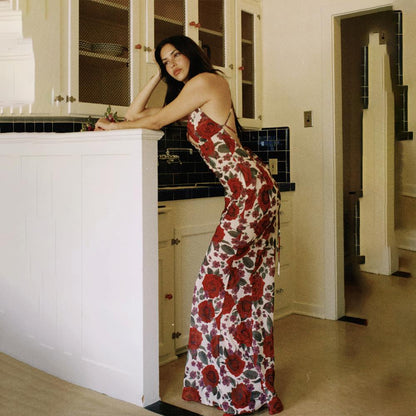 SVCD000015 Summer strappy sleeveless dress, sexy and fashionable printed backless slimming long dress