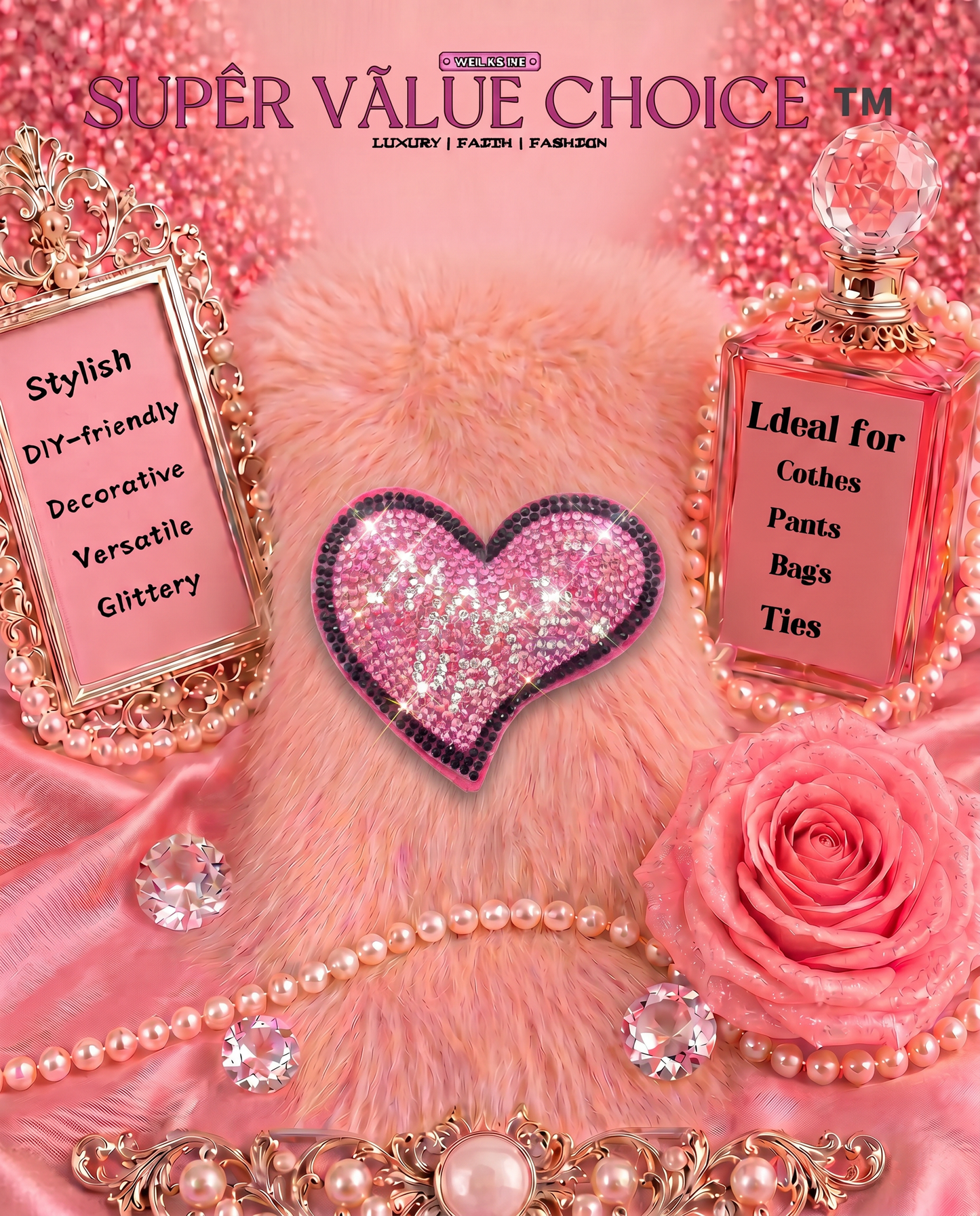 SUPERVALUECHOICE HCSESA00041 Crystal Pink Heart Keychain and Brooch Multifunctional Bag Charm