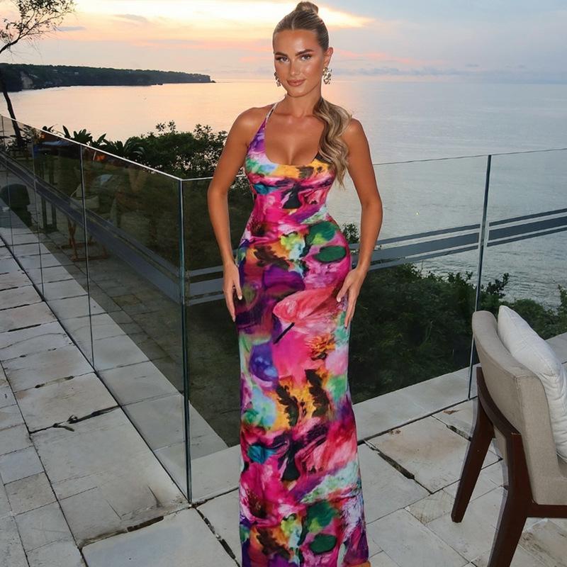 SVCD000042 Fashionable, halter-neck, sexy, see-through, backless, figure-hugging dress for women