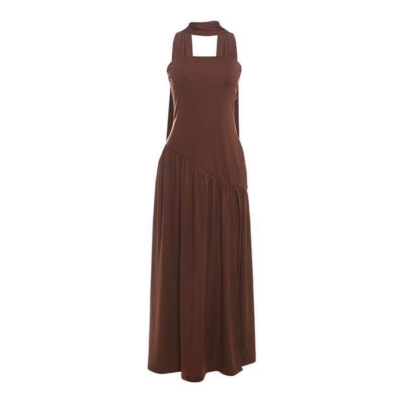 SVCD000037 Sexy and elegant solid-color side-slit strapless dress with a scarf collar