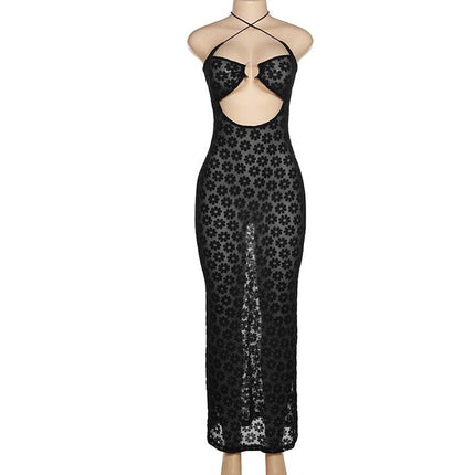 SVCD000041 Fashionable, halter-neck, sexy, cut-out, see-through, figure-hugging dress for women