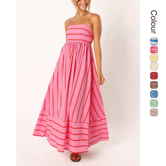 SVCD000122 Summer fashion striped halter top backless dress with a fresh style