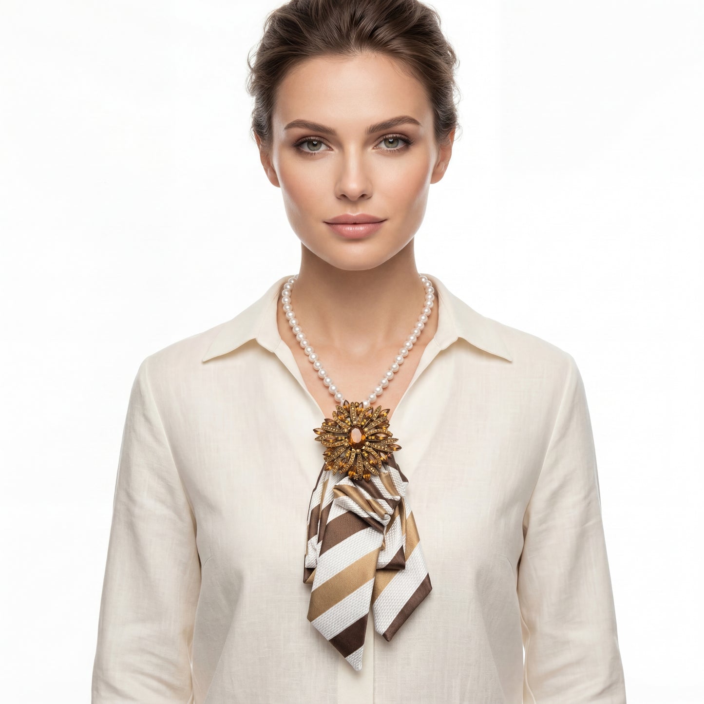 SUPÊR VÃLUE CHOICE #HCSEZ0004 COCO Satin Statement Tie with Butterfly Brooch | Pearl Collar Embellished Tie | Elegant Women's Neck Tie Accessory