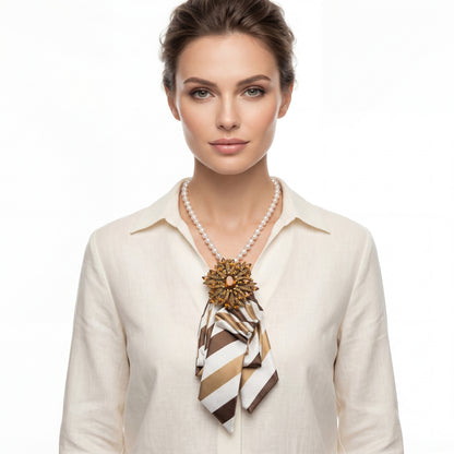 SUPÊR VÃLUE CHOICE #HCSEZ0004 COCO Satin Statement Tie with Butterfly Brooch | Pearl Collar Embellished Tie | Elegant Women's Neck Tie Accessory