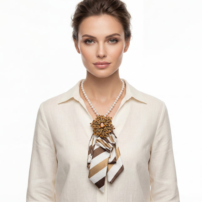SUPÊR VÃLUE CHOICE #HCSEZ0004 COCO Satin Statement Tie with Butterfly Brooch | Pearl Collar Embellished Tie | Elegant Women's Neck Tie Accessory