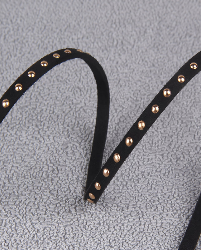 SuperValueChoice HCSEOA00019 5mm Black Velvet Rhinestone Trim with Gold & Silver Studs