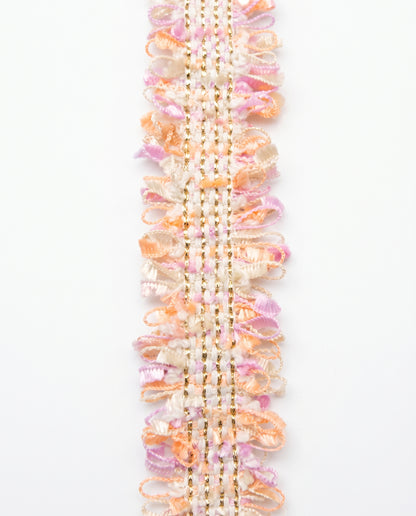 SuperValueChoice HCSEOA00007 Pastel Fringe Tweed Woven Trim Metallic Gold Thread Decorative Ribbon for Dress Hair Accessory DIY Sewing Craft ,0.98in width