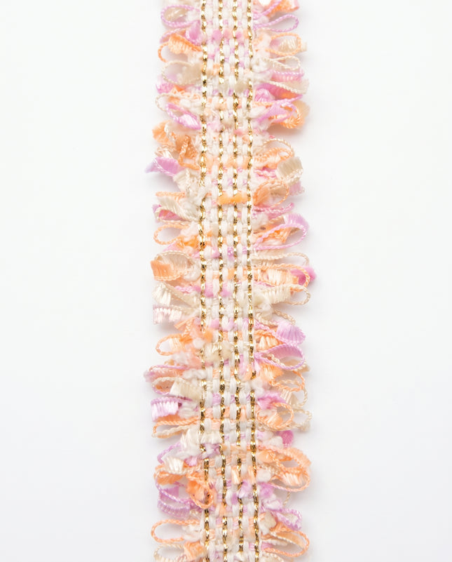 SuperValueChoice HCSEOA00007 Pastel Fringe Tweed Woven Trim Metallic Gold Thread Decorative Ribbon for Dress Hair Accessory DIY Sewing Craft ,0.98in width