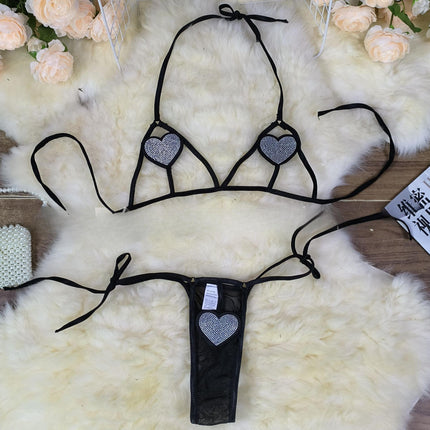 SVCL000110 Two-pieces underwear set with hollowed-out heart three-point style