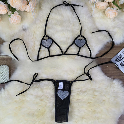 SVCL000110 Two-pieces underwear set with hollowed-out heart three-point style