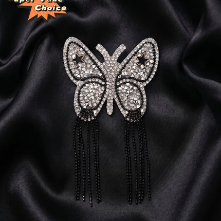SUPERVALUECHOICE CHRISTMAS HCSEYD00046 Handmade Rhinestone Butterfly Applique, Hotfix Backed Crystal Beaded Patch for Christmas Holiday Garment, Formal Dress & Costume Embellishment 2.68 in × 4.53 in